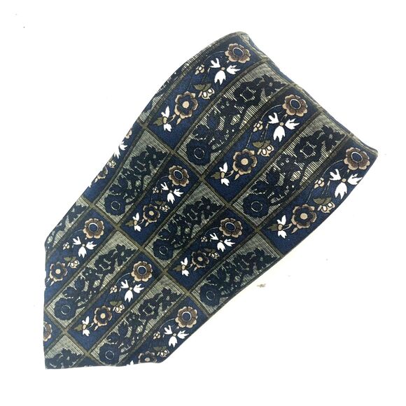 Adolfo Other - Adolfo Tie PolySilk Blend Navy Blue Floral Geometric Pattern Made in USA Vintage